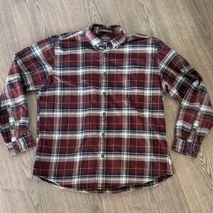 Eddie Bauer Men's Large Flannel Shirt Plaid Maroon Long Sleeve Button Down